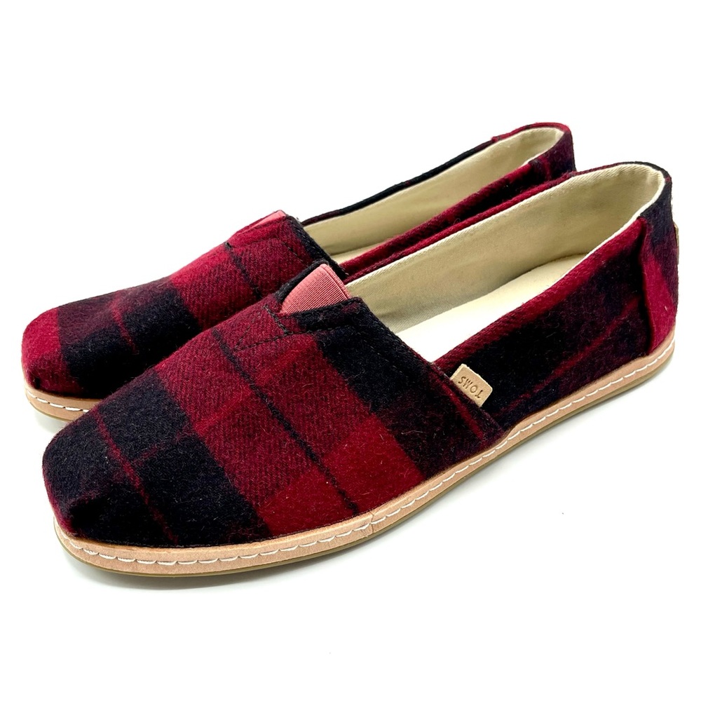 TOMS Red Plaid Felt & Leather Alpargata Flats